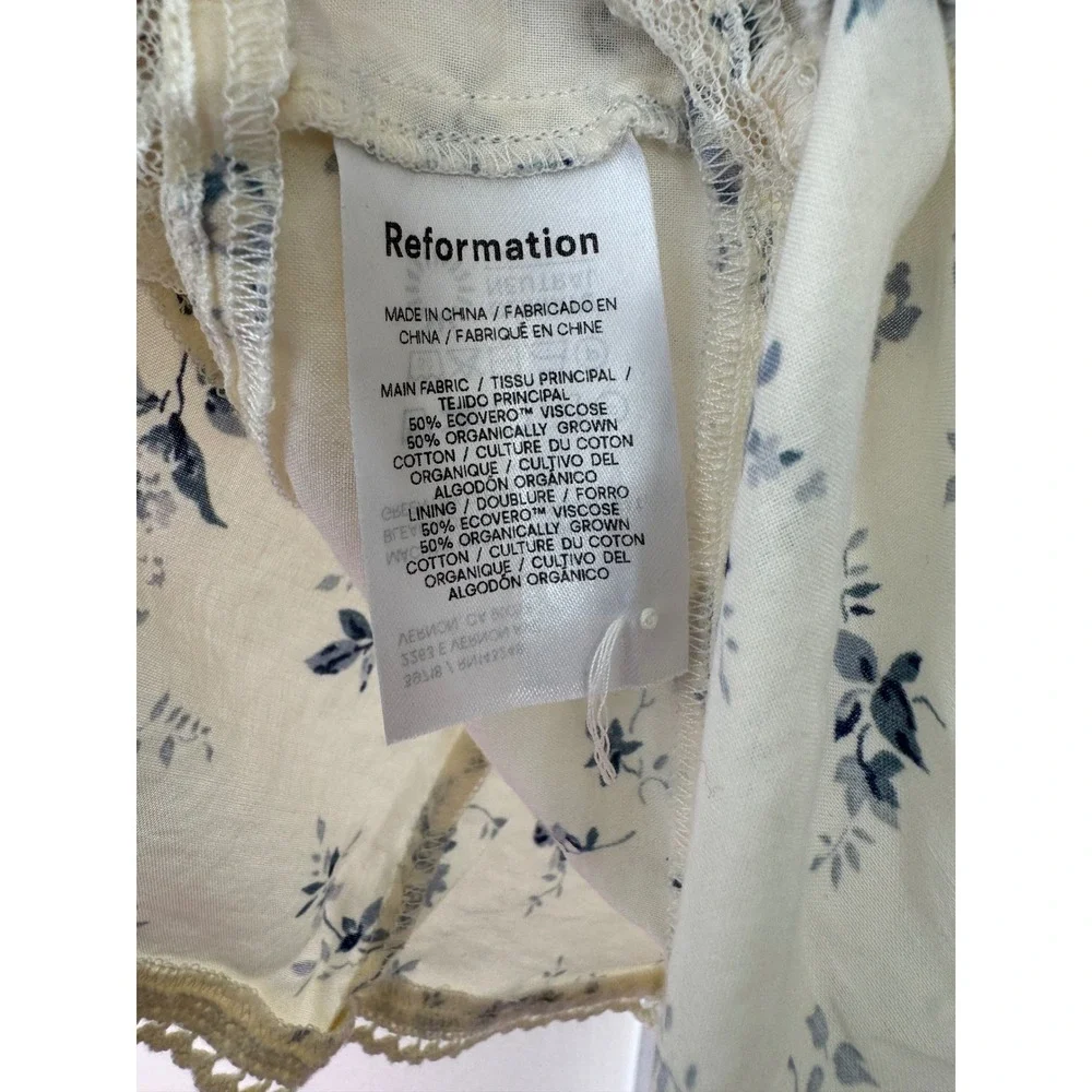 Reformation Cream Floral Square-Neck Peplum Blouse